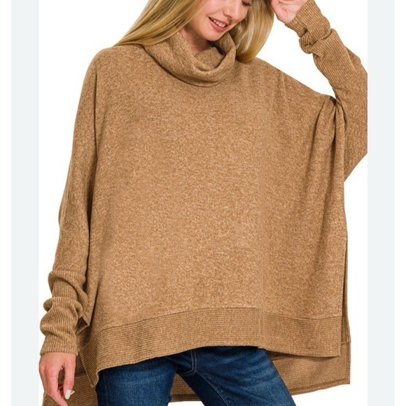 Homebody Tops - Homebody Sweater Small Oversized Cowl Neck Minimalist Neutral Loose Taupe Fall